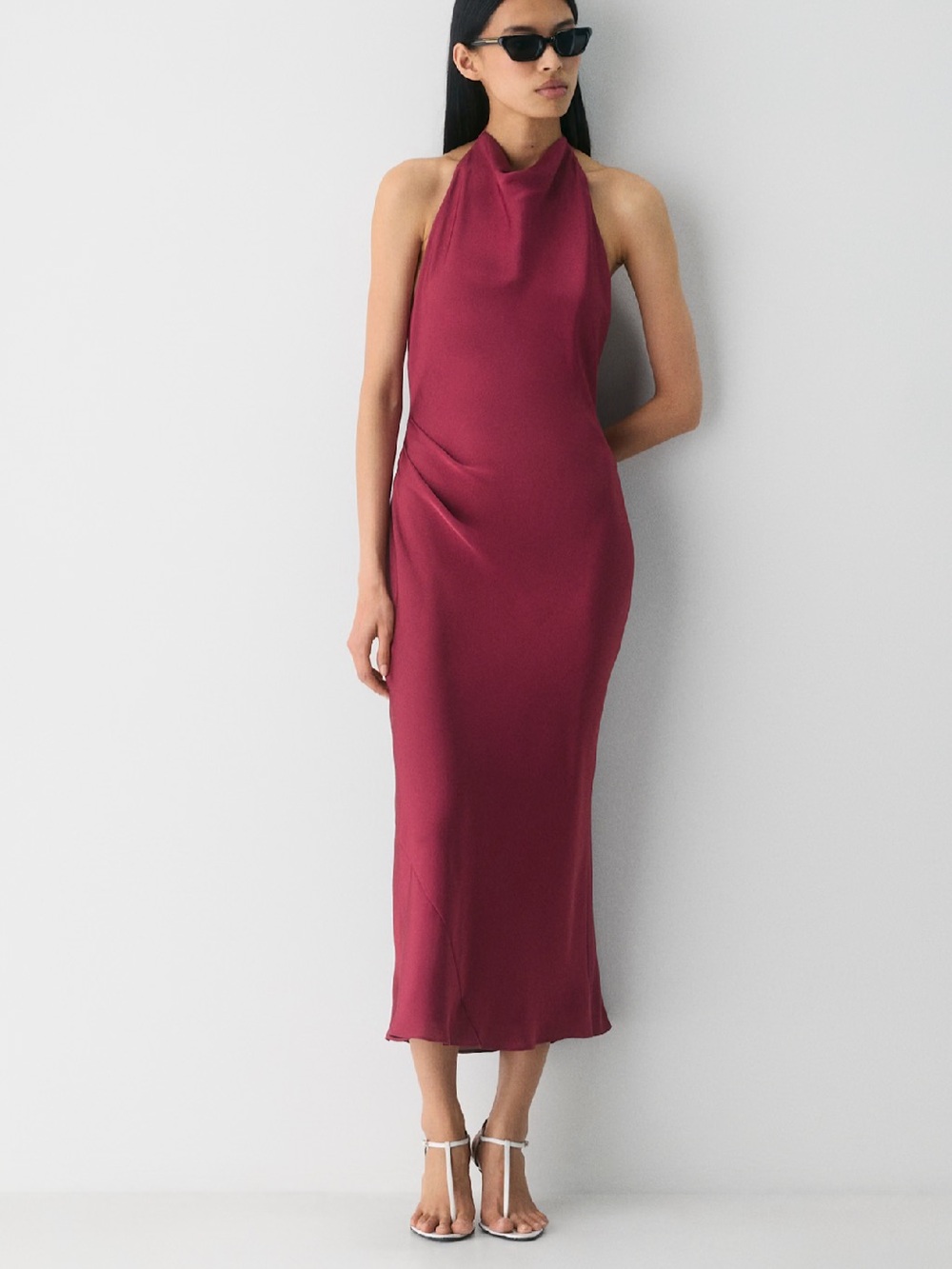 Aritzia Audience Satin Halter Maxi Dress in Juicy Rose